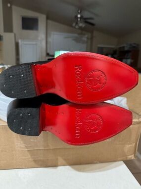 Rock’em Women's Black Heeled Boots with Red Soles